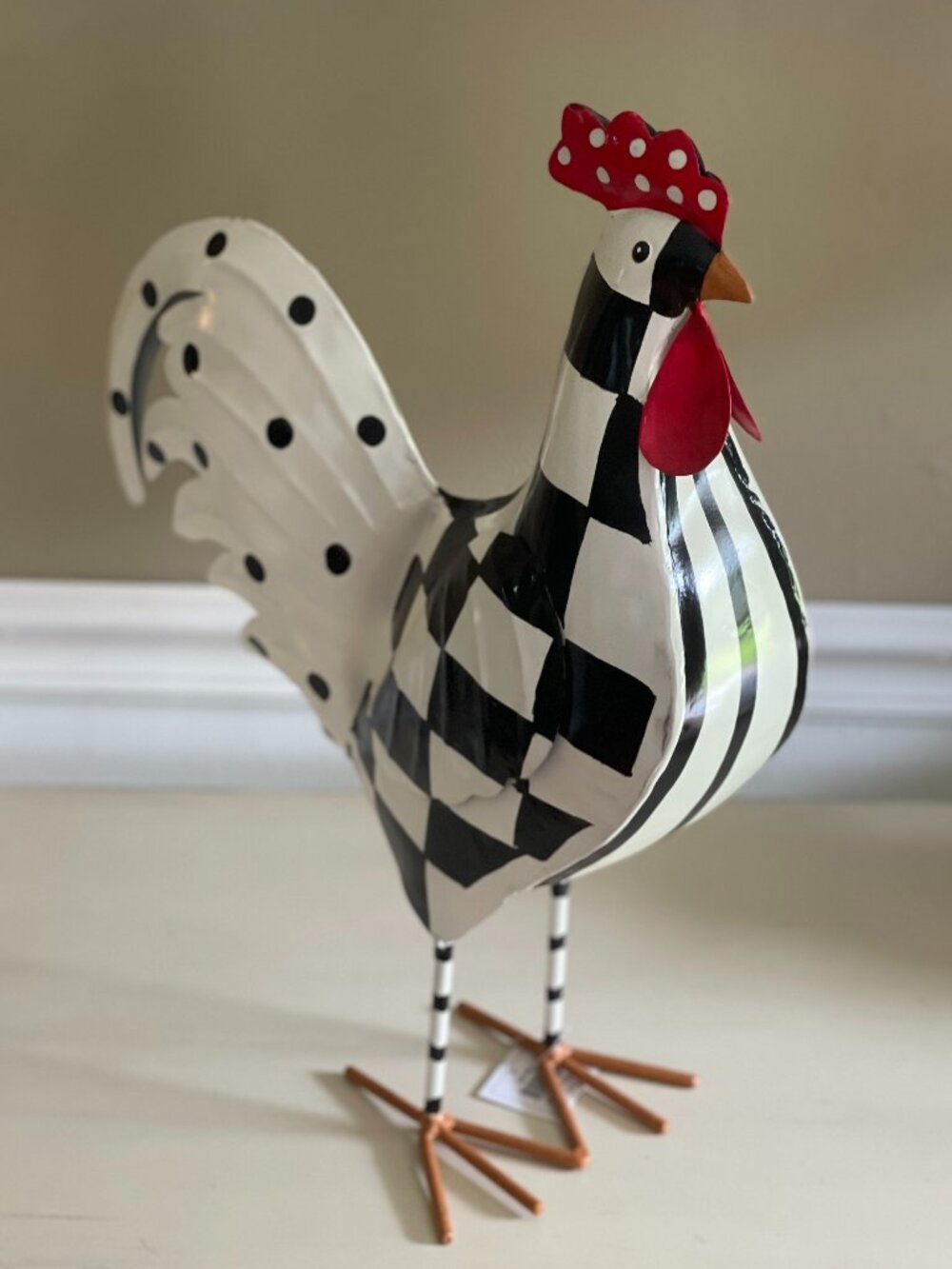 MacKenzie-Childs Large Checkerdot Rooster 18.75" Hand Painted Iron Decor